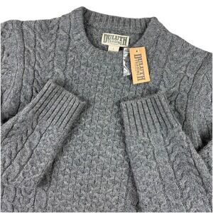 Duluth Trading Sweater Mens Large Gray Shetland Wool Cable Knit Fisherman NWT